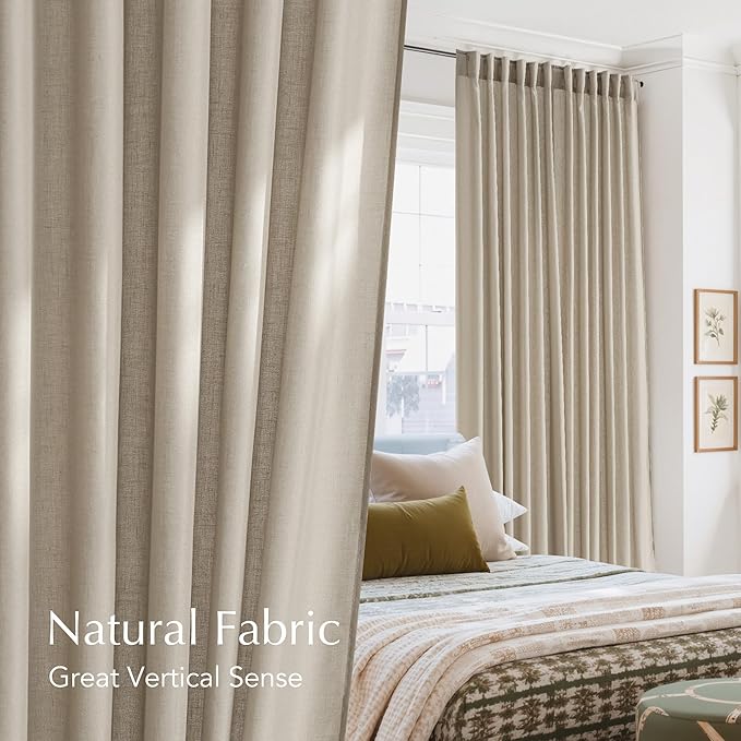 NICETOWN Semi Sheer Curtains 96 inches Long, Rod Pocket & Back Tab Linen Blend Light Filtering Window Treatments Privacy Added Drapes for Living Room, Cocoa Cream, W55 x L96, 2 Panels