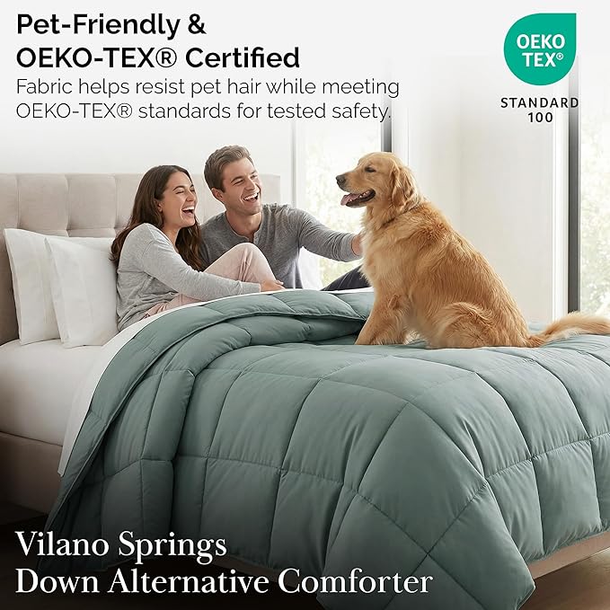 Southshore Fine Living, Inc. Lightweight Down Alternative Comforter Full, Queen Size Fluffy Duvet Insert Queen Down Comforter, Machine Washable Cozy Bedding, Steel Blue