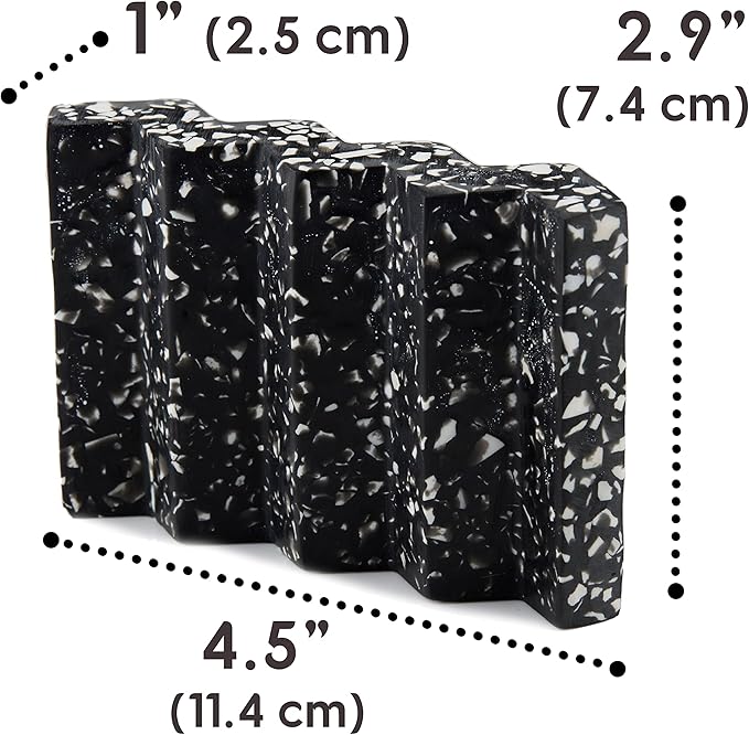 Tapeera Zig Zag Terrazzo Stone Soap Dish for Bathroom Sink - Concrete Soap Saver for Bar Soap Holder for Shower - Sponge Holder - Self Draining Soap Dish Holder - Kitchen Soap Tray (Black)