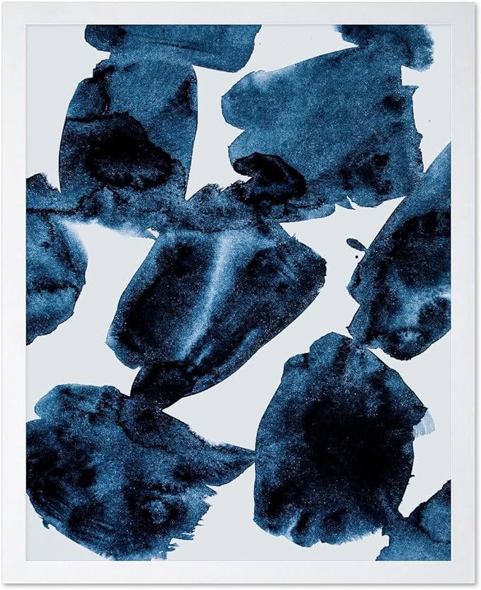Monem Art Blue Abstract Watercolor Texture Print - Minimalist Modern Art Poster - Wall Decor for Living Room, Bedroom or Office - 16x20 White Framed Wall Art by Mareike Bohmer