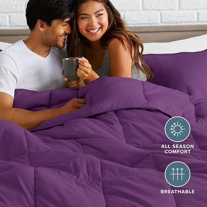 Bare Home Comforter Set - Oversized King Size - Ultra-Soft - Goose Down Alternative - Premium 1800 Series - All Season Warmth (Oversized King, Plum)