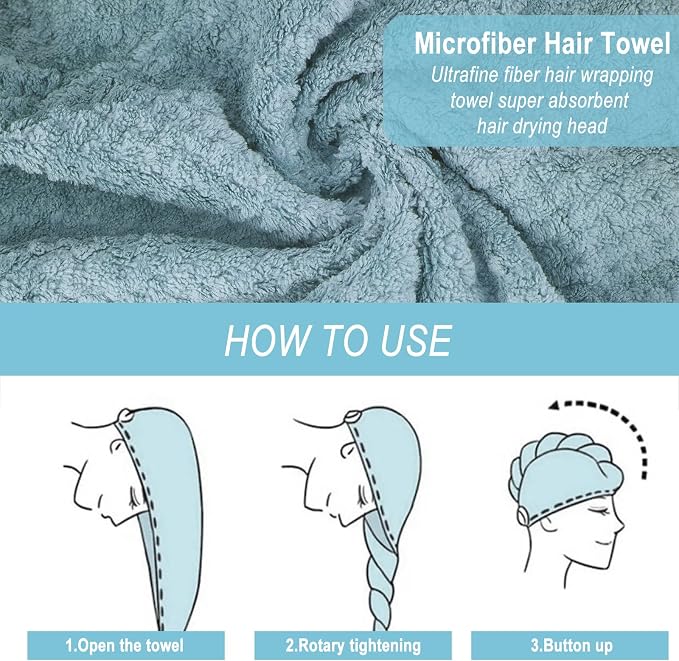3 Pack Microfiber Hair Dring Towel Wrap for Women,Fast Drying Hair Turban, for All Hair Style Anti Frizz, Large Hair Towel with Button(Yellow Orange Blue)