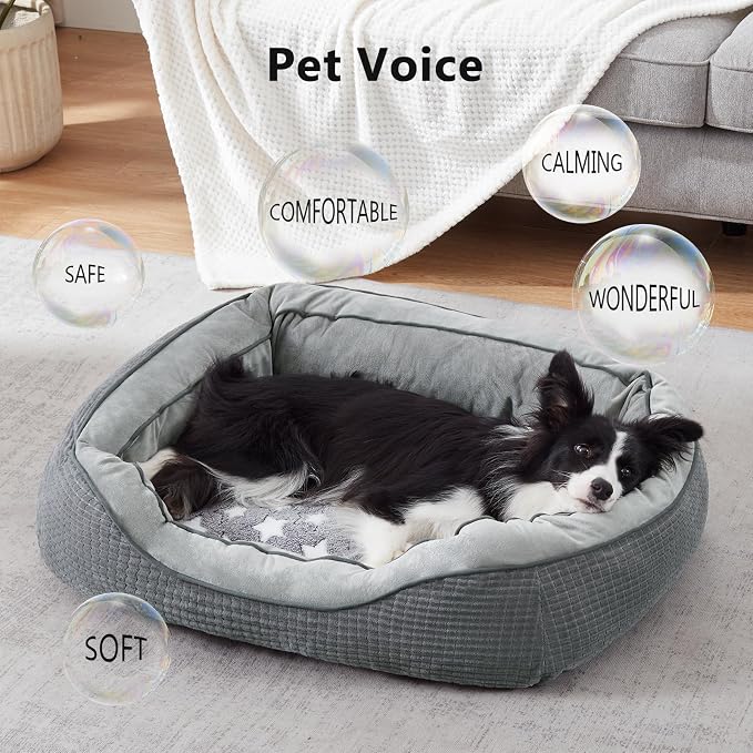 Dog Beds for Small Medium Large Dogs & Cats. Washable Pet Bed, Orthopedic Dog Sofa Bed, Soft Calming Sleeping Warming Puppy Bed (Star-Grey, Large-(30’’x 24’’x 9’’))