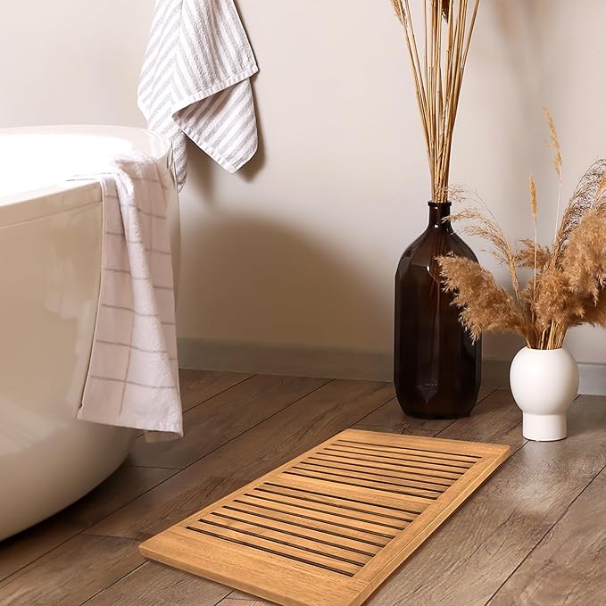 Asta SpaTeak Bathroom Floor Mat, Solid Teak Shower, Spa, Door Mat, Indoor Outdoor Floor Mat, TB-824R (24" x 16")