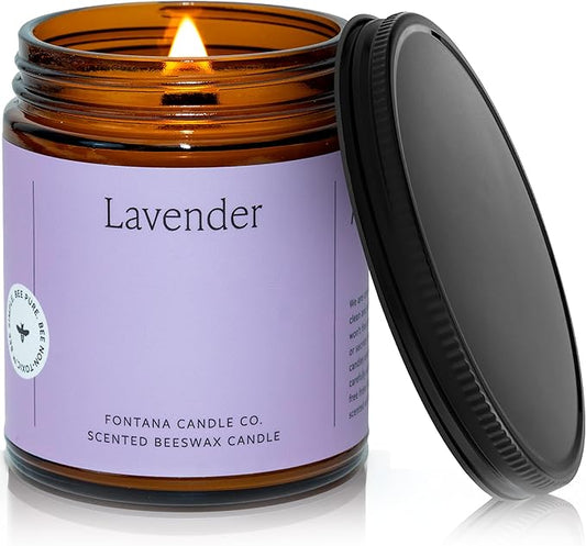 Fontana Candle Co Wood Wick Beeswax Jar Candle, Lavender – Made Safe with Coconut Oil & Pure Essential Oils – 35+ Hrs Clean Burn, Long Lasting and Non-Toxic Candles for Home & Room Decor
