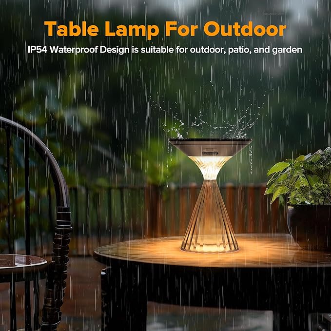 LUTEC Cordless Table Lamp, Solar Table Light Waterproof Outdoor Indoor Light, Solar Powered/Battery Operated Rechargeable Desk lamp, 3 Way Dimmable Touch Lamp for Camping Patio Bedroom