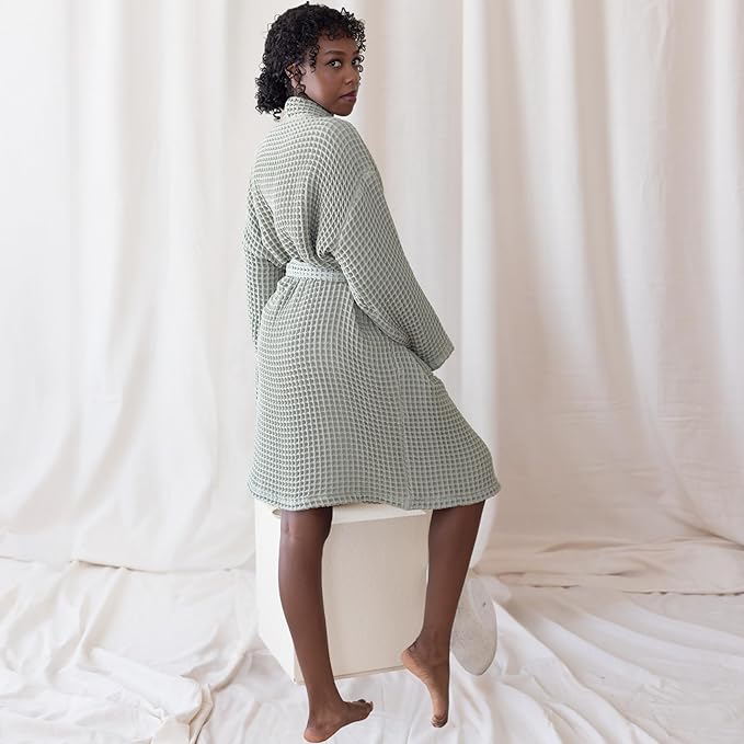 Womens Kimono Waffle Robe - Lightweight 100% Turkish Cotton Housecoat for All-Day Lounging - Bathrobe for Shower