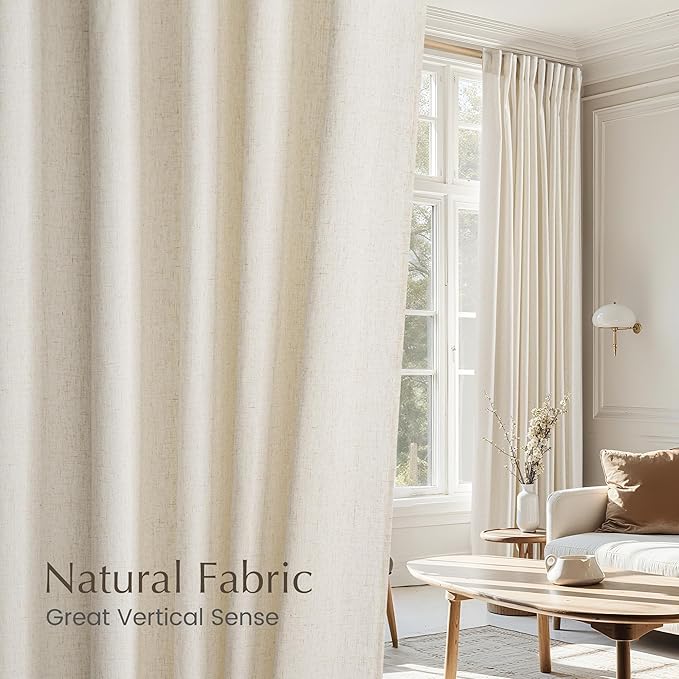 NICETOWN Natural Linen Curtains & Drapes for Windows 84 inch Long, Rod Pocket & Back Tab Thick Flax Semi Sheer Privacy Assured with Light Filtering for Bedroom/Living Room, W55 x L84, 2 Pieces