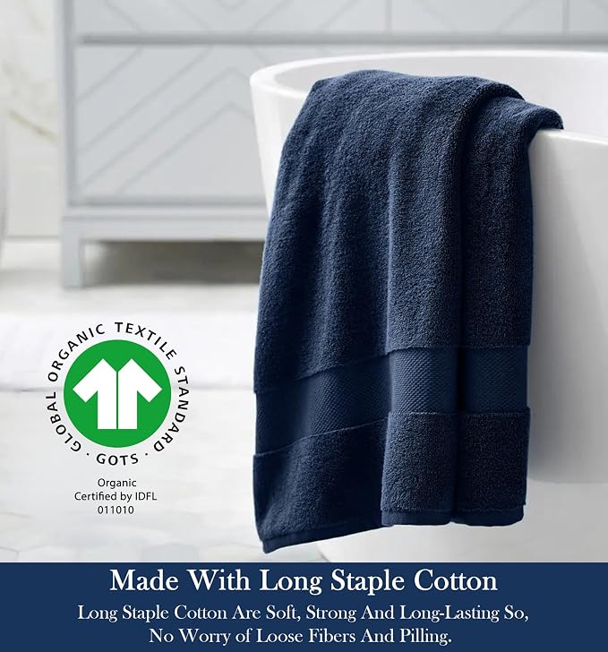 Organic Cotton Luxuriously Plush Bath Towel | GOTS & OEKO-TEX Certified | Premium Hotel Quality Towels | Feather Touch Technology | 650 GSM Long Staple|Soft, Quick Dry & Ultra-Absorbent 30"x58"