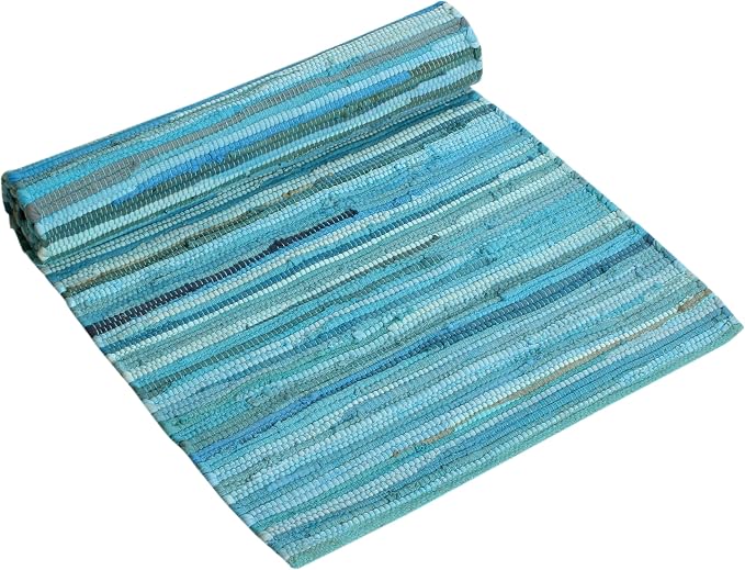 Handmade Cotton Chindi Rug Runner Area Rag Washable Recycled Rugs for Home Décor, Living Room and Bedroom (Teal, 2X6 Feet)