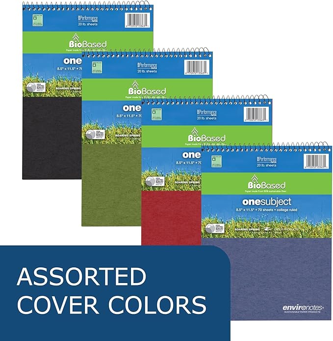 Case of 24 FlipPer Wirebound 1 Subject Notebooks, 8.5"x11.5", 70 sheets 20# BioBase White Paper, Asstd Earthtone covers, College Ruled W/Margin