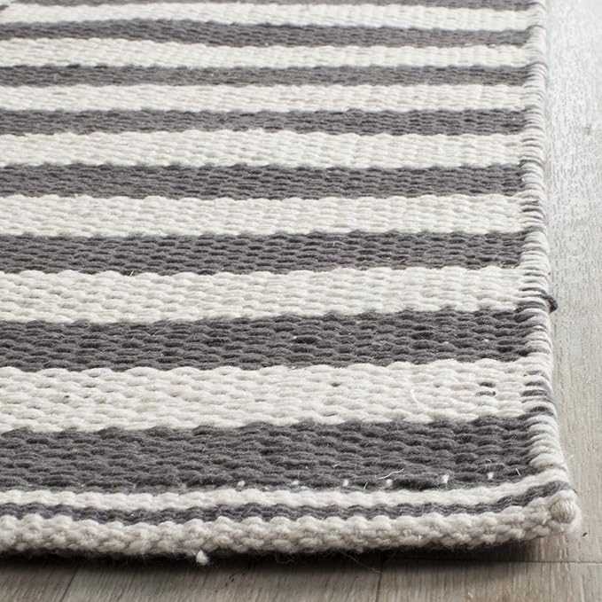SAFAVIEH Montauk Collection Runner Rug - 2'3" x 19', Ivory & Grey, Handmade Stripe Cotton, Ideal for High Traffic Areas in Living Room, Bedroom (MTK715A)