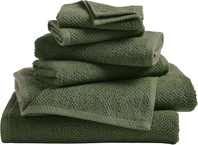 Great Bay Home 100% Cotton 6 Piece Towel Set - Absorbent, Quick-Drying, Durable Bath Towels for Bathroom Decor - Low-Twist, Two-Ply Fibers (Forest Green)