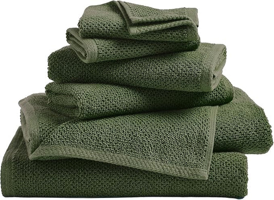 Great Bay Home 100% Cotton 6 Piece Towel Set - Absorbent, Quick-Drying, Durable Bath Towels for Bathroom Decor - Low-Twist, Two-Ply Fibers (Forest Green)