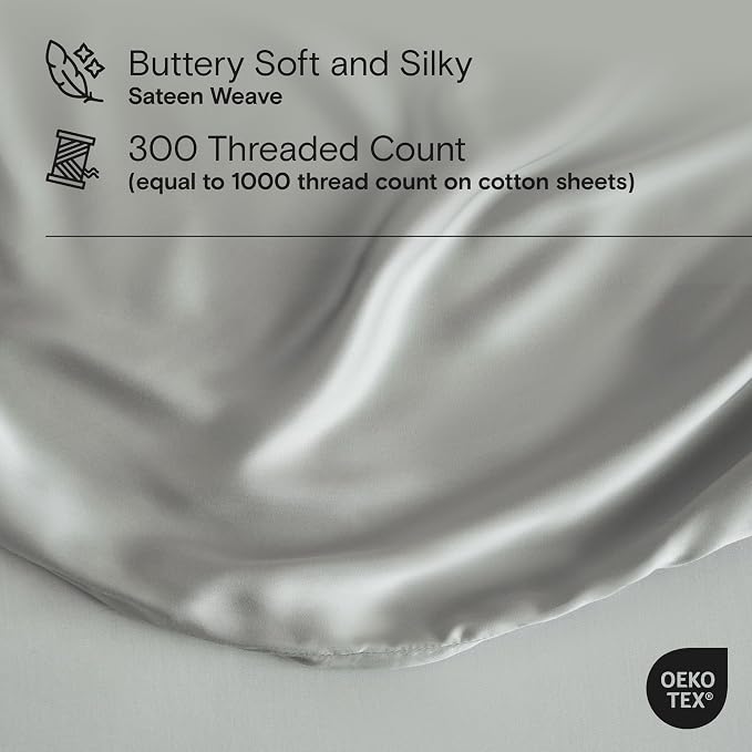 DOZ Sheet Set, 100% Viscose derived from Bamboo, Organically Grown, Buttery Soft, Cooling Sheets, High GSM, Deep Pockets - 3 Piece - 2 Pillowcases 1 Fitted Sheet (Dove, King)