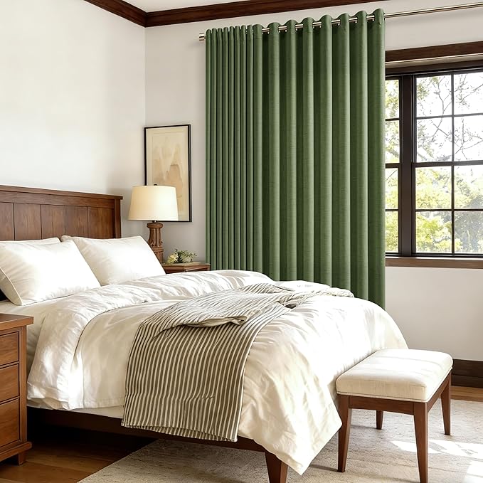 Curtains 108 Inch Length 2 Panels Thick Linen Loden Light Filtering Semi Sheer Grommet Drapes Privacy Non See Through Long Curtain for Villa Hallway 52x108 9 Ft