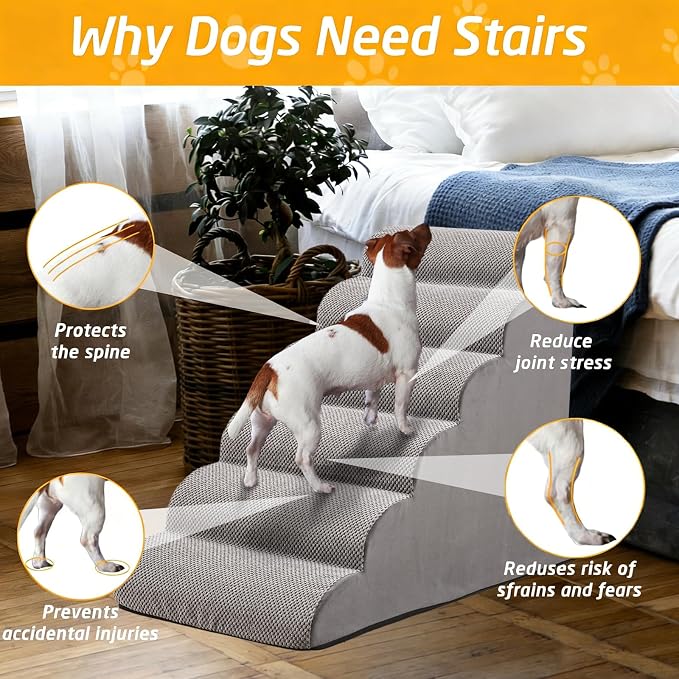 30" H Dog Stairs for Small and Medium Dogs 6-Step Ramps for High Beds and Couch Non-Slip Extra Wide Pet Stairs for Old Dogs and Puppy and Cat - Stable & Durable with Machine Washable Cover Indoor