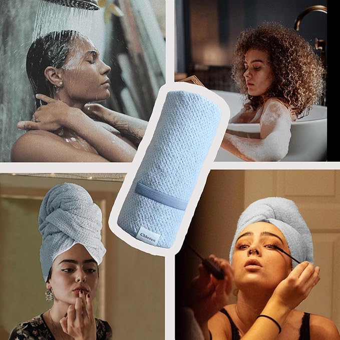 Chloven Jumbo Large Microfiber Hair Towel Wrap for Women,Anti Frizz Hair Drying Towel with Elastic Strap,Super Absorbent,Ultra-Soft Extra Large Hair Wrap Towels,Fast Drying Hair Turbans for Wet Hair