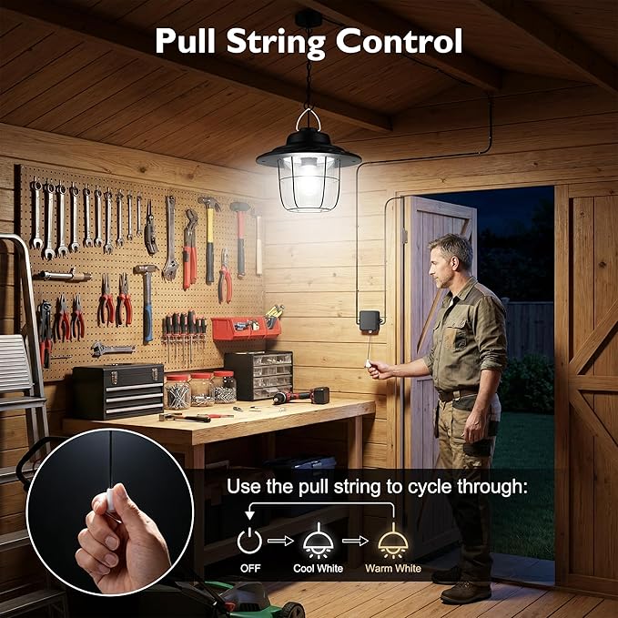 ropelux Solar Shed Lights Outdoor Indoor, 2000 Lumems Solar Light with Pull String, Cool & Warm White All Day Working Solar Chicken Coop Lamp, Waterproof for Gazebo, Shop, Garage, Barn, Porch