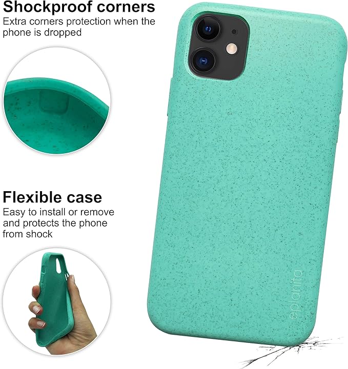 eplanita Eco Mobile Phone Case Compatible for iPhone 11, Plant Fiber, Drop Protection Cover, Durable and Sustainable (Mint, for iPhone 11)