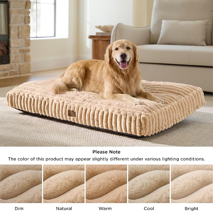Bedsure ComfyFleece™ Dog Bed Medium Size Dog Crate Pillow 30x20 Sandy Beige | Aesthetic Crate Bed for Balanced Support Cute Chopped Foam Pad with Removable Washable Cover Non-Slip Waterproof Cozy Pet Mat