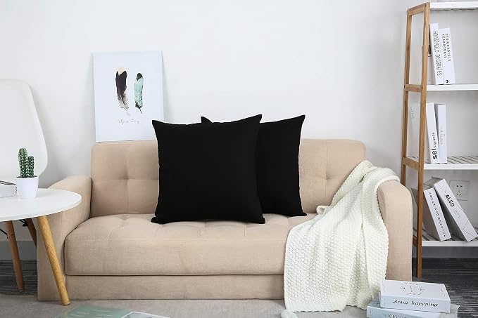 TangDepot 100% Cotton Solid Throw Pillow Cover 18x18 Black | 100% cotton, same-color zip, machine wash & air dry. For living room, bedroom, office, car. 42 colors, 221 sizes. Cover only.