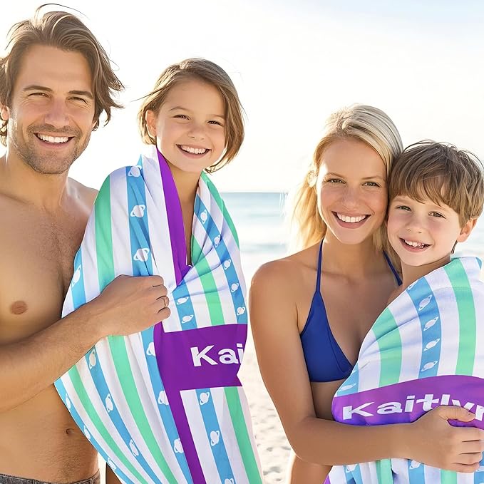 JML Custom Beach Towel with Name, Personalized Microfiber Beach Towel with Name, Large, Soft, Quick Dry & Absorbent for Swim, Pool,Adult,Summer Holiday,Vacation,Travel,Gift for Anniversary, Birthday