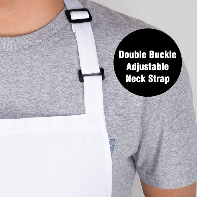 Xornis 2 Pack 100% Cotton Bib Aprons with 2 Pockets Kitchen Cooking, White
