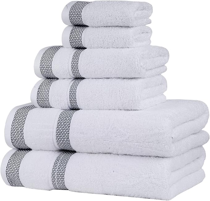 CASA COPENHAGEN Solitaire 6Pcs 100% Egyptian Cotton Large Designer Towels Gift Set- Chalk White, 600GSM, 2Bath 2Hand 2Washcloths, Bath Towels for Bathroom Set for Women & Men