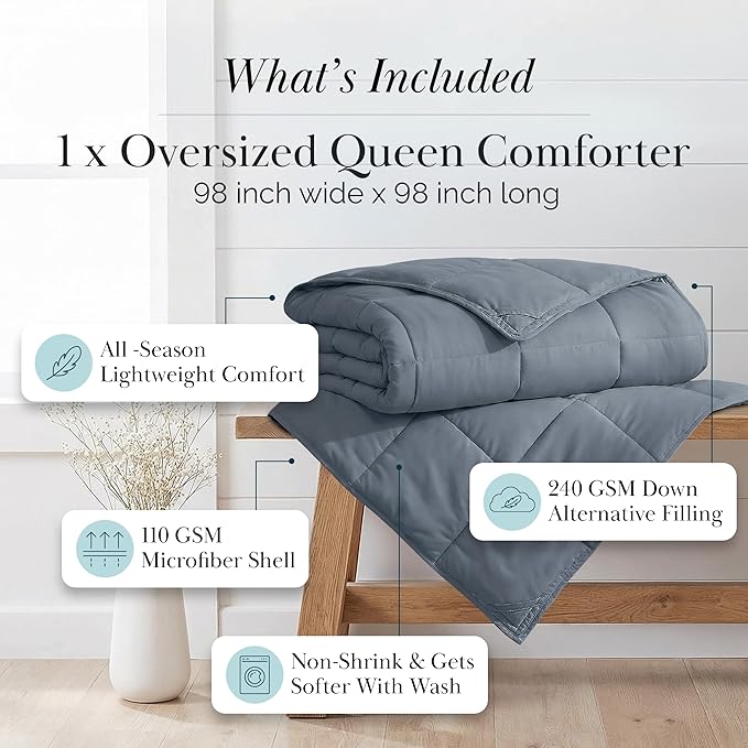 Southshore Fine Living, Inc. Queen Comforter, Full Size Bedding Comforters, Fluffy Down Alternative Blue Comforter, Queen Size/Full, Pet Hair Resistant Bedding, Machine Washable, Slate Blue