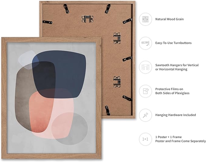 Monem Art Pastel Abstract Organic Shapes Print - Scandinavian Minimalist Art Poster - Wall Decor for Living Room, Bedroom or Office - 12x16 Beige Framed Wall Art by Mareike Bohmer