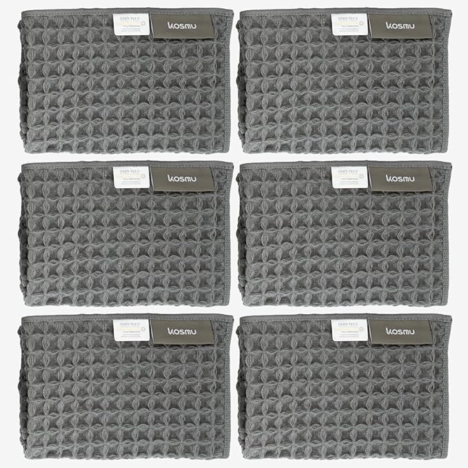 Luxury Organic Japanese Cotton Waffle Bath Towel | Thick, Absorbent, Quick Dry Bathroom Towels for Shower, Sauna, Onsen| Hotel & Spa Quality, Gift-Ready (Smoke Grey, Face Towel (6 Pack))