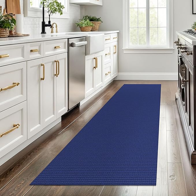 EARTHALL Woven Runner Rug 2.6x8 Ft Washable Runners for Hallways Wide Non Slip Rubber Backed Kitchen Runner Braided Indoor Floor Carpet for Entryway Hallway Kitchen Bedroom, Royal Blue/Navy