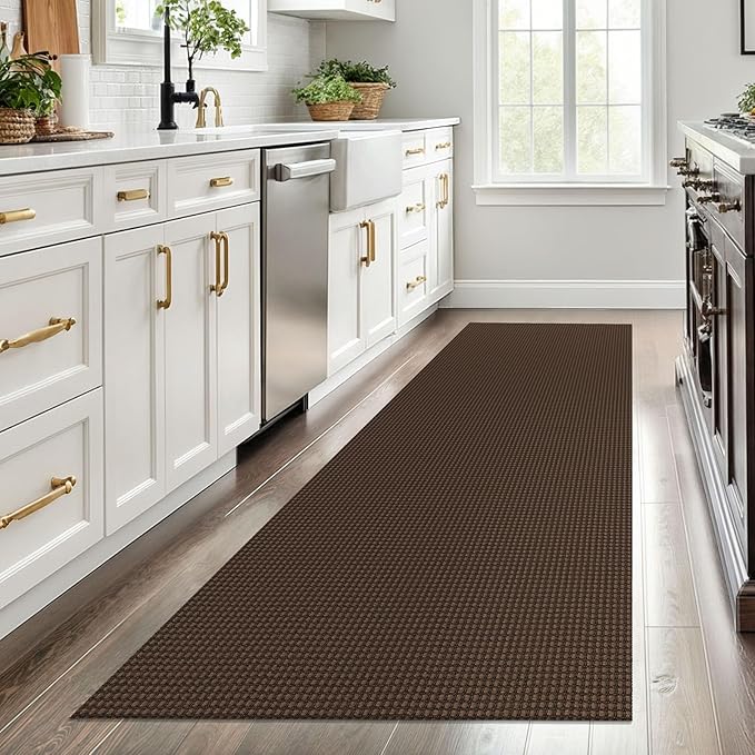 EARTHALL Woven Runner Rug 3x8 Ft Washable Runners for Hallways Wide Non Slip Rubber Backed Kitchen Runner Braided Indoor Floor Carpet for Entryway, Hallway, Kitchen, Bedroom, Brown