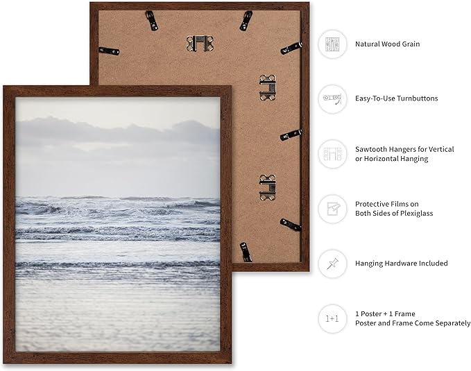 Monem Art Pastel Ocean Waves Seascape Photography Print - Minimalist Coastal Landscape Art Poster - Wall Decor for Living Room, Bedroom or Office - 16x20 Brown Framed Wall Art by Mareike Bohmer
