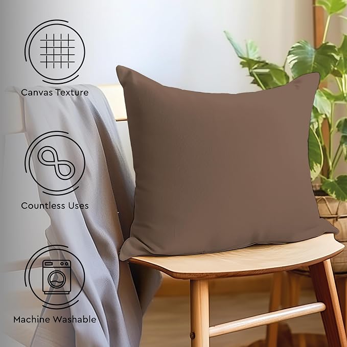 Encasa XO Throw Pillow Covers 12x12 in Set of 2 Beige | No Inserts | Cotton Pillow Covers for Living Room, Bed, Sofa, Couch | Decorative Cushion Covers with Improved Zipper