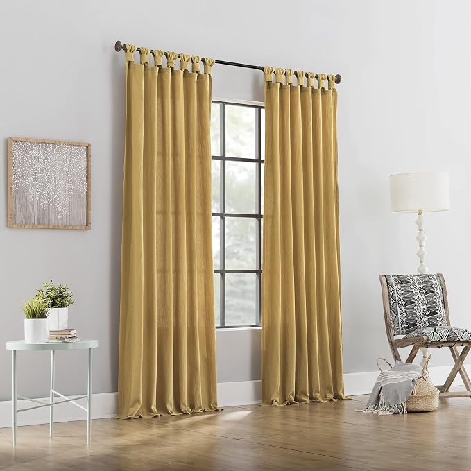 Archaeo Washed Cotton Twist Tab Curtain, 52" x 84", Mustard Yellow