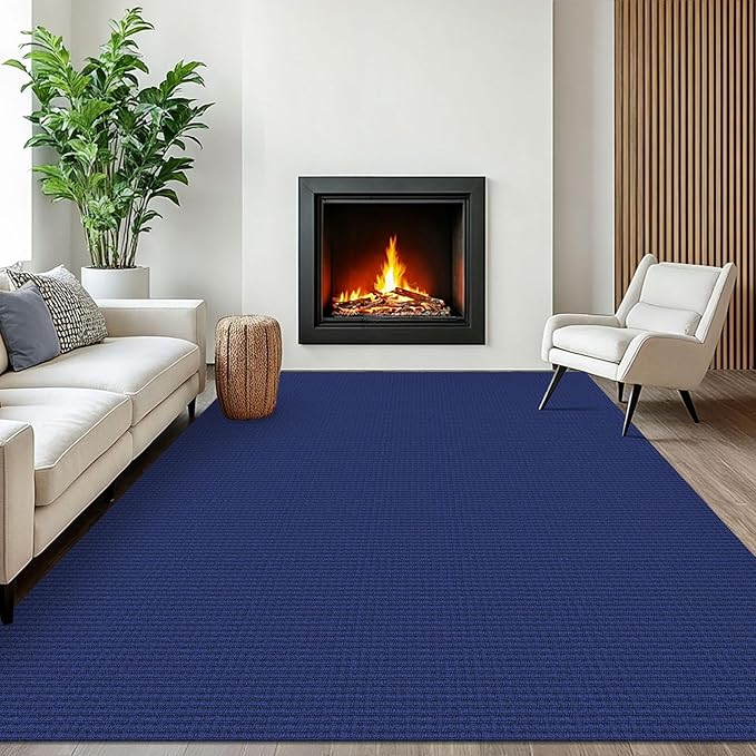 EARTHALL Woven Area Rugs 6x9 Ft Washable Living Room Rugs Non Slip Rubber Backed Dining Room Rug Braided Bedroom Rugs Indoor Floor Carpet for Living Room, Bedroom, Dining Room, Royal Blue/Navy