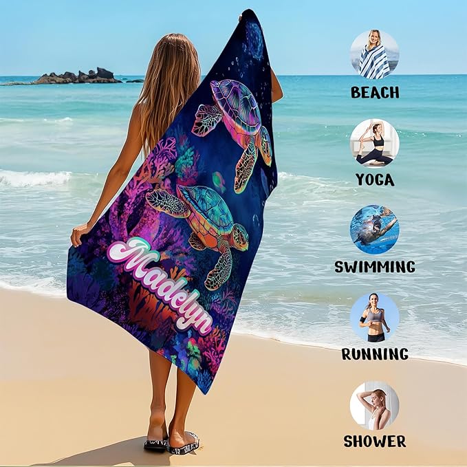 JML Custom Beach Towel with Name, Personalized Microfiber Beach Towel with Name, Large, Soft, Quick Dry & Absorbent for Swim, Pool,Adult,Summer Holiday,Vacation,Travel,Gift for Anniversary, Birthday