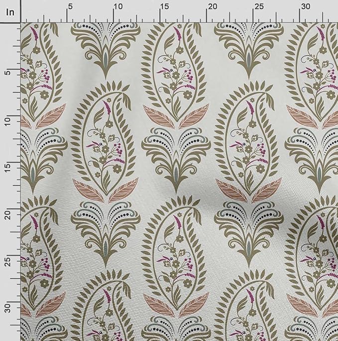 Soimoi Unstitched Crepe Fabric, 1 Yard - 42" Wide, Beige - Asian Print, Soft and Light Weight Fabric Material for Suits, Garments, Dresses and Accessories