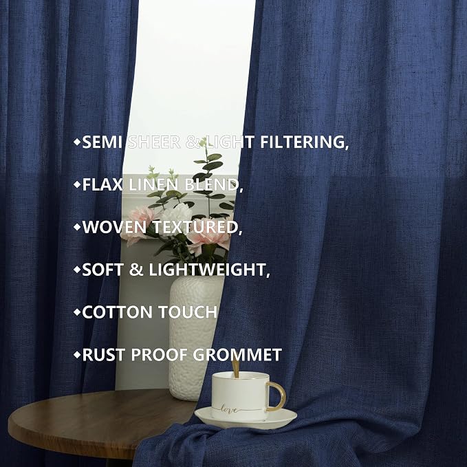 Pitalk Dark Blue Boy Bedroom Curtains 72 Inch Length Grommet Privavy Masculine Coastal Beach Nautical Decor Semi Sheer Light Filtering Sheer Window Drapes for Living Room Navy Blue