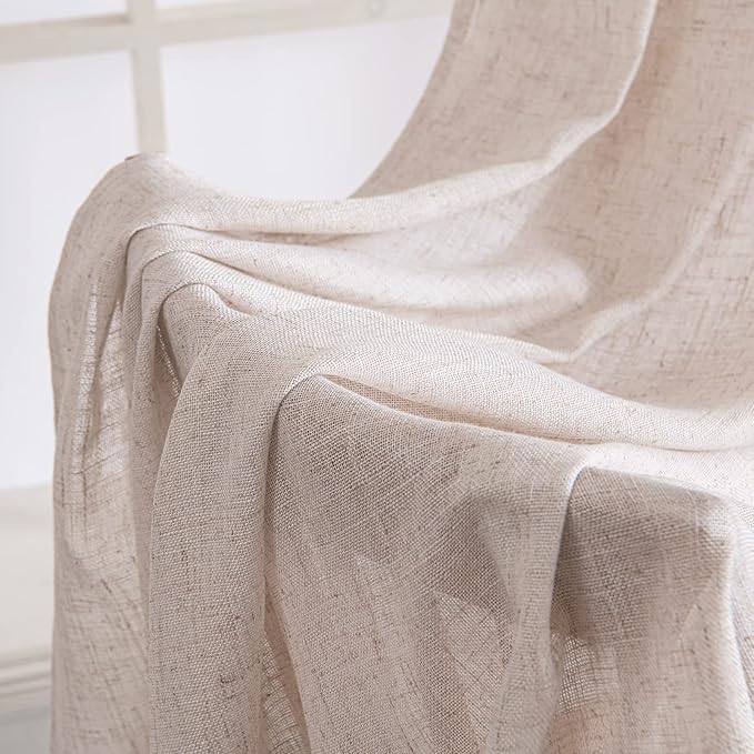 MIULEE Natural White Linen Curtains 78 Inch Length 2 Panels for Bedroom Living Room, Soft Thick Linen Textured Window Drapes Semi Sheer Light Filtering Back Tab Rod Pocket Burlap Look Decor