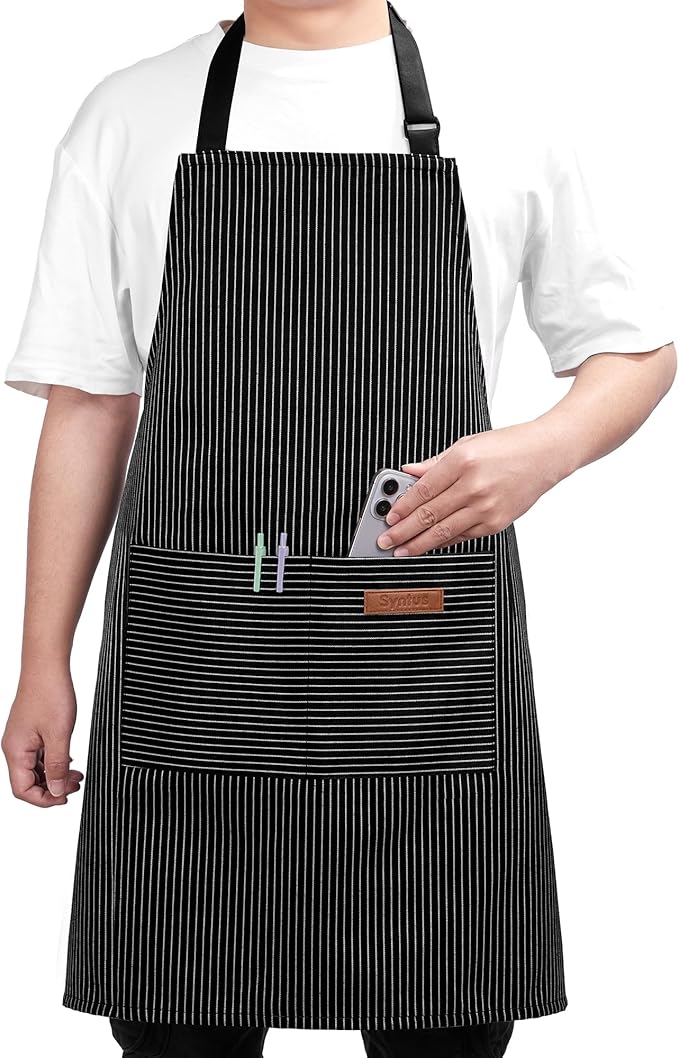 Syntus Chef Apron for Men Women Kitchen Cooking Apron with Pockets, Adjustable Bib Aprons Stain Resistant