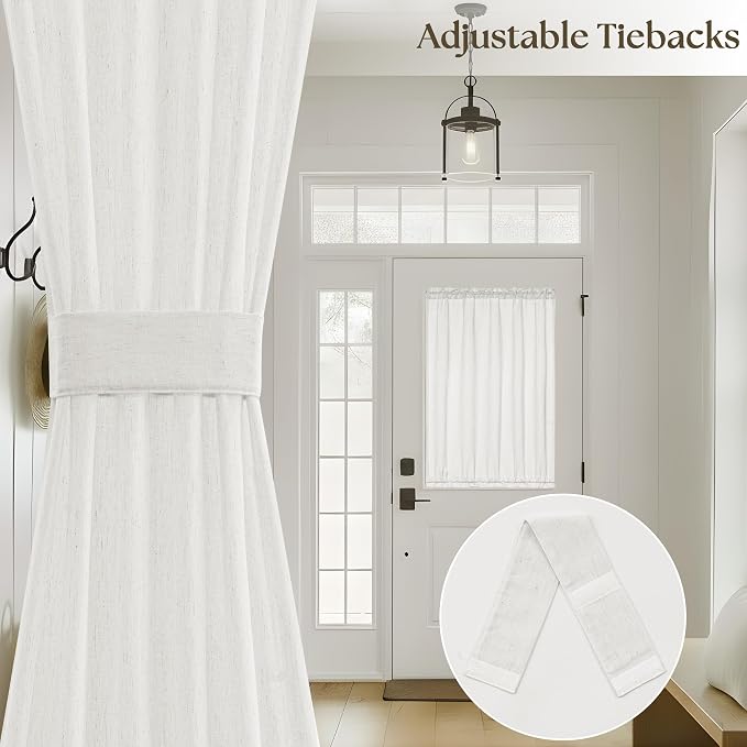 25 x 68 Inch Sheer Door Curtains 2 Panel Sets Ivory White Side Door Window Curtains Linen Textured Boho Drapes Light Filtering Privacy Curtain for Doorways Patio with Dual Rod Pocket and Tie Back