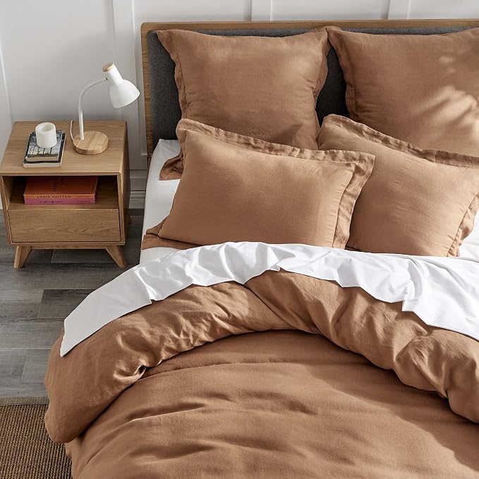 Levtex Home - 100% French Flax Linen - King Duvet Cover - French Flax Washed Linen - Sandstone - Duvet Cover Size (106x94in.)
