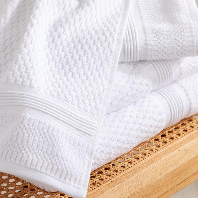 Market & Place 100% Cotton Waffle Weave Bath Towels Set of 4 – Soft, Quick-Dry, Lightweight, Textured Bathroom Towels – White | Zoey Collection