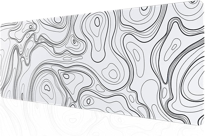 ALOANES Waterproof Mouse Pad with Durable Stitched Edge, XL Gaming Keyboard Pad, Non-Slip Rubber Base, Extended Desk pad for Gamer, Office & Home, White Topographic Map Mousepad 31.5"x 11.8"x 0.12"