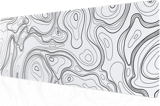 ALOANES Waterproof Mouse Pad with Durable Stitched Edge, XL Gaming Keyboard Pad, Non-Slip Rubber Base, Extended Desk pad for Gamer, Office & Home, White Topographic Map Mousepad 31.5"x 11.8"x 0.12"