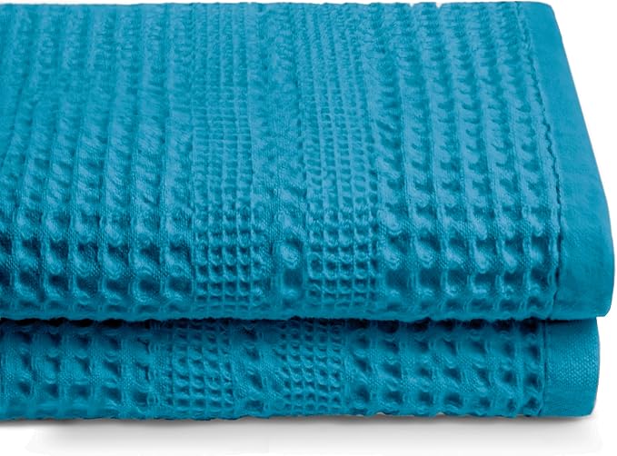 GILDEN TREE Waffle Towels for Bathroom, 100% Cotton Quick Dry Towel, Waffle Bath Towels Large, Absorbent Lightweight Travel Towel, Bath Towels Set of 2, Classic Style (Aqua)