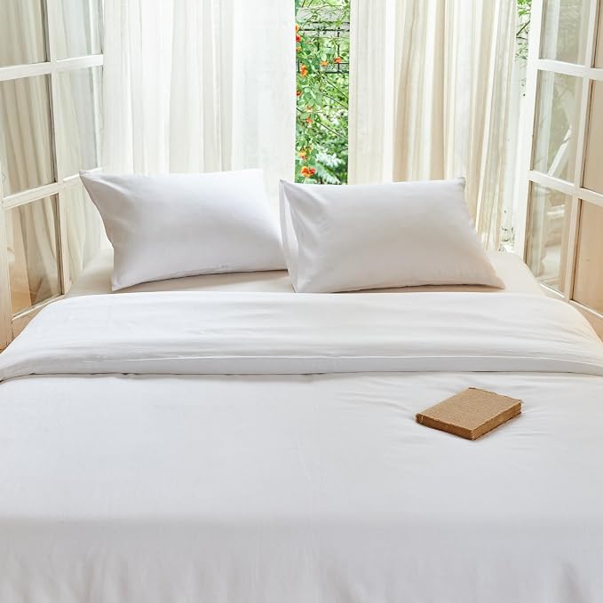 Simple&Opulence Linen Duvet Cover Set King Size - French Linen Cotton Woven Blend in White Color, 3 Pieces (1 Comforter Cover 104x92” + 2 Pillowcases), Soft & Breathable All-Season Farmhouse Bedding